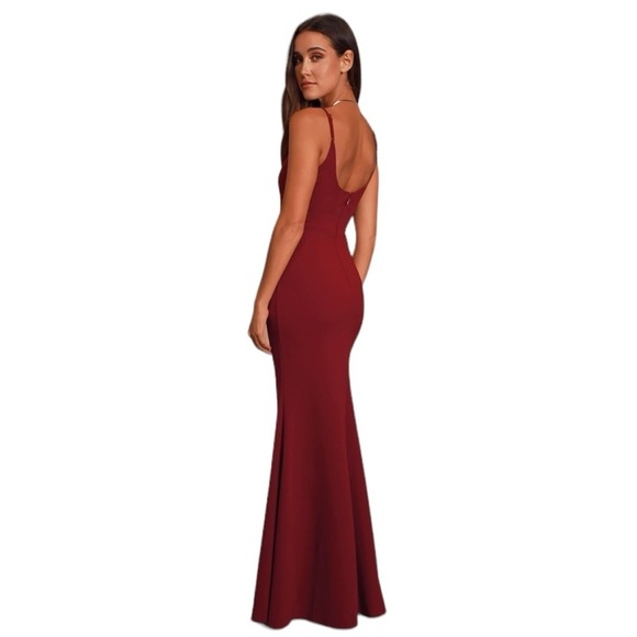 Lulus - Infinite Glory Wine Red Maxi Dress Sz L - Picture 2 of 12